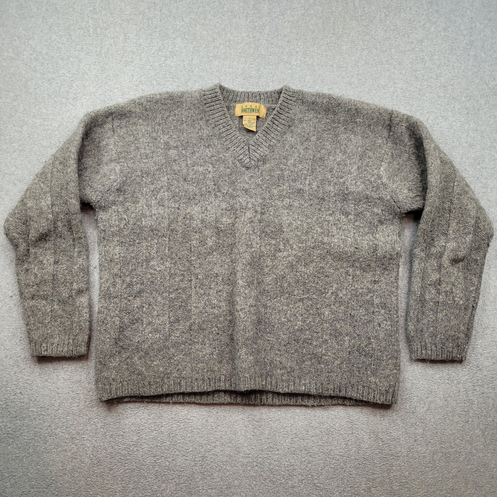 Great Northwest 100% Shetland Wool Sweater Mens Large Gray V-Neck Pullover VTG